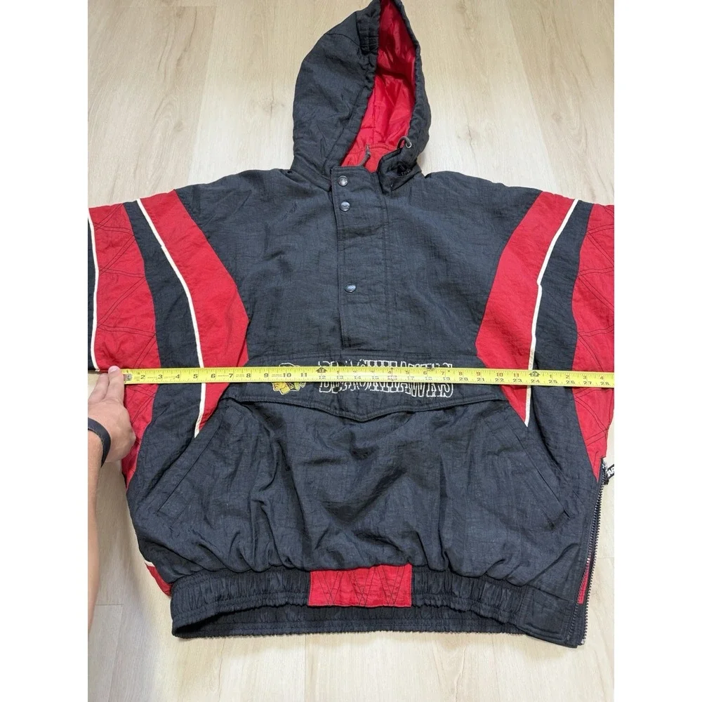 Vintage 90s Chicago Blackhawks NHL Embroidered Half Zip Hooded Jacket Men's XL